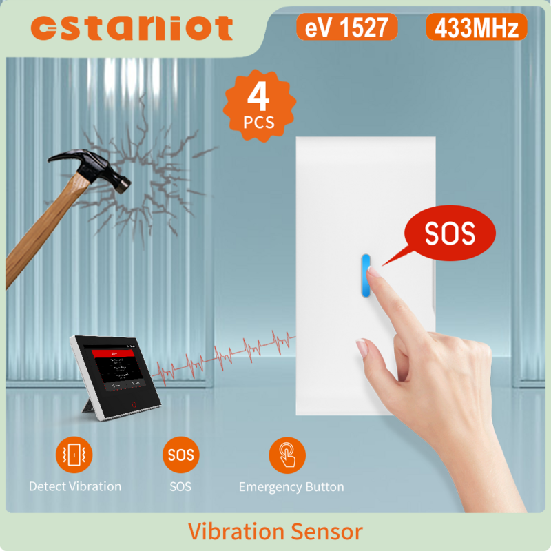 Staniot 4 buah Sensor getaran jendela pintu nirkabel pintar detektor Alarm SOS pemecah kaca untuk perlindungan keselamatan rumah