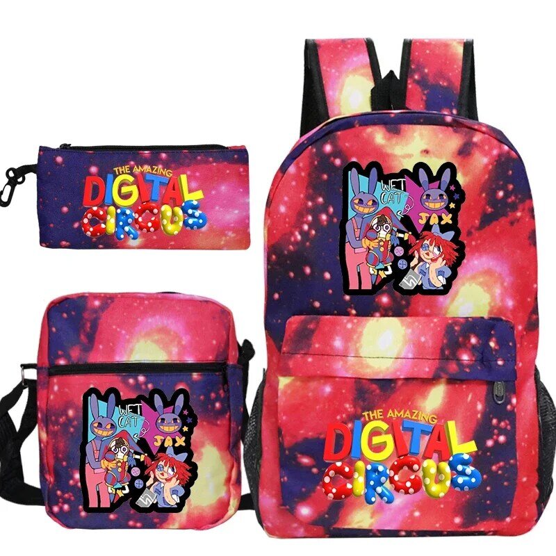 Niesamowite cyfrowe torby szkolne z cyrkiem 3 szt. Zestaw dla chłopców kreskówkowy tornister plecak dziecięcy plecak Anime Pomni Daypacks