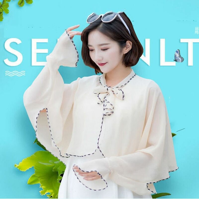 Женская шаль-пончо, шарфы с длинным рукавом, Летний шифоновый шарф, защитная накидка от солнца, шаль в Корейском стиле