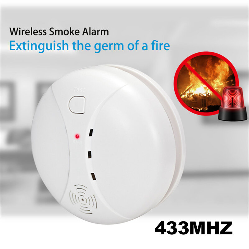 Alarm detektor api nirkabel, Sensor asap 433MHz, Alarm suara desibel tinggi untuk WIFI GSM kantor sistem Alarm keamanan rumah