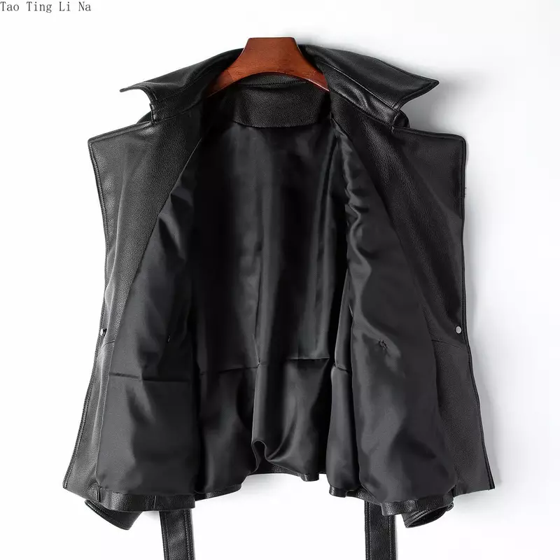 Jaket kulit domba asli wanita baru 2023 jaket kulit asli kerah setelan renda H29