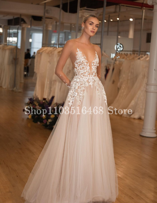 Seksowna suknia ślubna z długim rękawem 2024, luksusowa biała aplikacja, przezroczysta artystyczna formalna suknia ślubna, dostosowana długa suknia ślubna