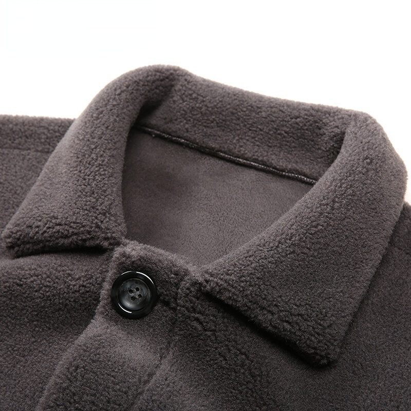 Vestes à revers en fourrure de laine pour hommes, manteaux courts de mouton, couleur unie, pardessus Slim, nouvelle collection automne hiver 2023, S143