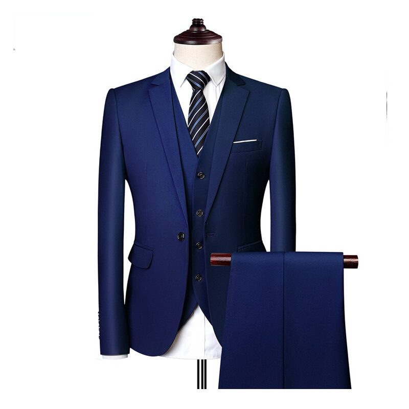 Мужской деловой костюм из трех предметов, классический пиджак, жилет и брюки