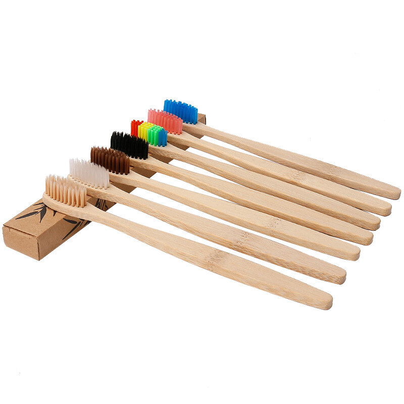 Cepillo de dientes de bambú orgánico para niños, 10 piezas, 10 colores, cerdas de fibra suave, mango Biodegradable, ecológico