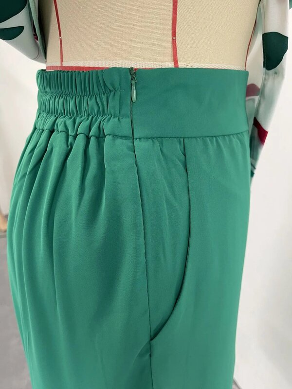 ชุดเสื้อ2ชิ้นสำหรับผู้หญิง, เสื้อพิมพ์ลายโบโฮทรงหลวมลำลอง + ชุดกางเกงขาม้าใส่ไปทำงานฤดูร้อน