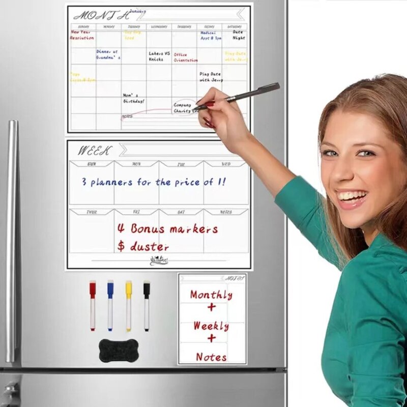 2024 New Magnetic Monthly Weekly Planner Calendar Table Dry Erase Whiteboard Blackboard Fridge Sticker Message Board Menu