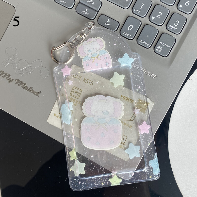 INS Glitter Transparent PVC Photocards Protector Flash, Five Stars, Photo Pocket Keychain, Key Ring, Bank, Bus, Credit Cards Holder