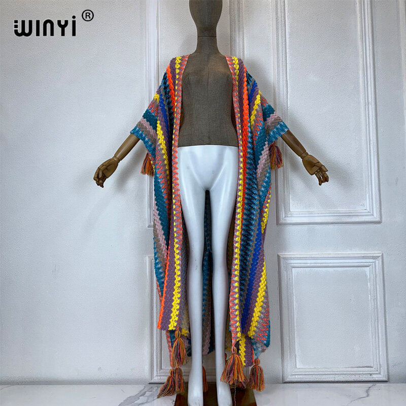 Winyi-女性の冬のタッセルニットカーディガンダウンコート、クリスマスファッション、ヒップスターパーティードレス、厚い暖かい女性のアウター