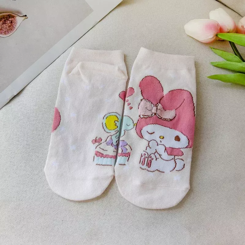 Calcetines Kawaii Sanrio My Melody para niñas, calcetín corto suave con estampado de dibujos animados, decoración cálida, rosa, 1 par