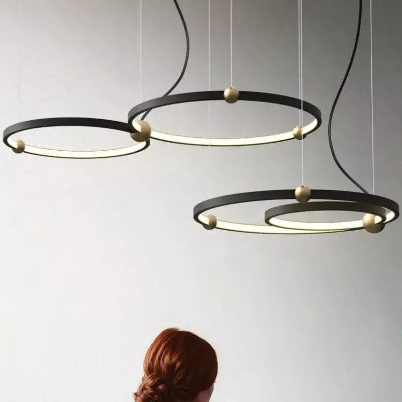 Fashion Indoor Lighting Modern LED Pendant Lamp Rings Suspension Luminaire Black New Light Fixture Home Art Deco Hanging Lights