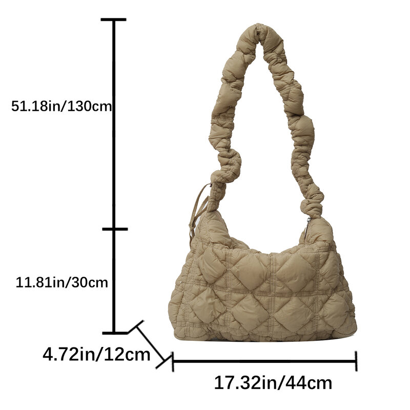 Bolsa de ombro acolchoada feminina, bolsa de nuvem plissada, versátil, grande capacidade, bolsa crossbody, tendência elegante