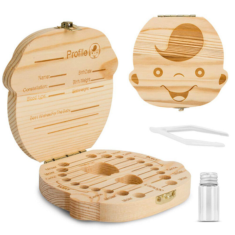 Tooth Fairy Box Baby Tooth Box Wooden Children's Tooth Souvenir Storage Box Gift Box for Baby Boy Keepsake Box