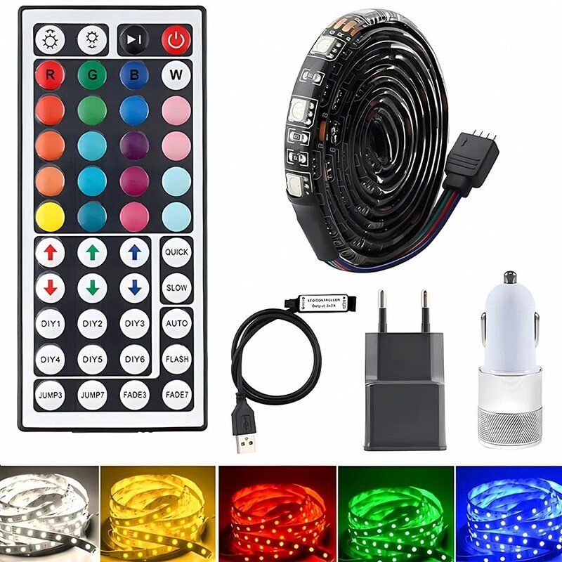Bande lumineuse LED RGB 5050, DC 5V, USB, rétro-éclairage de télévision, étanche, 1M-5M, bande lumineuse, télécommande 44 touches