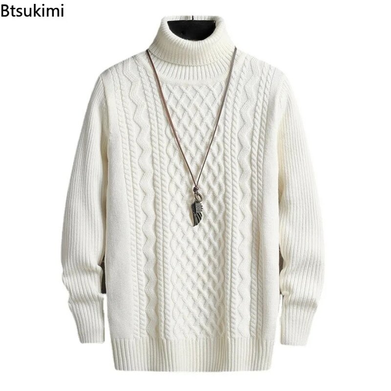 2024 Men's Winter Warm Turtleneck Sweaters Knitted Thick Pullover Casual Sweaters High Neck Knited Solid Color Jumpers for Men