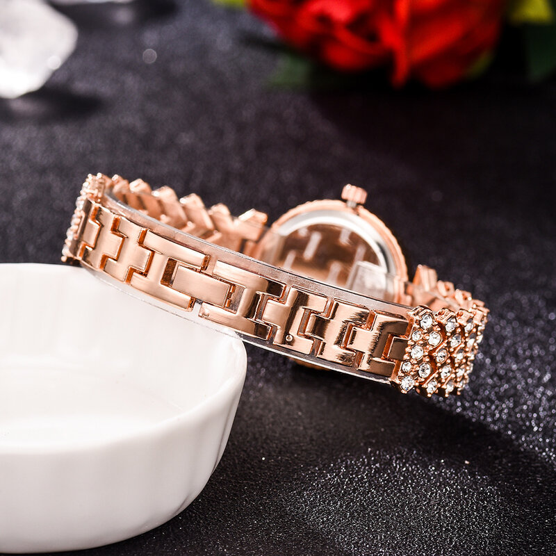 Hip Hop kobiety różowe złoto zegarek moda damska zegarek kwarcowy diament eleganckie kobiece bransoletki z zegarkiem 2 sztuk zestaw Reloj Mujer 2022