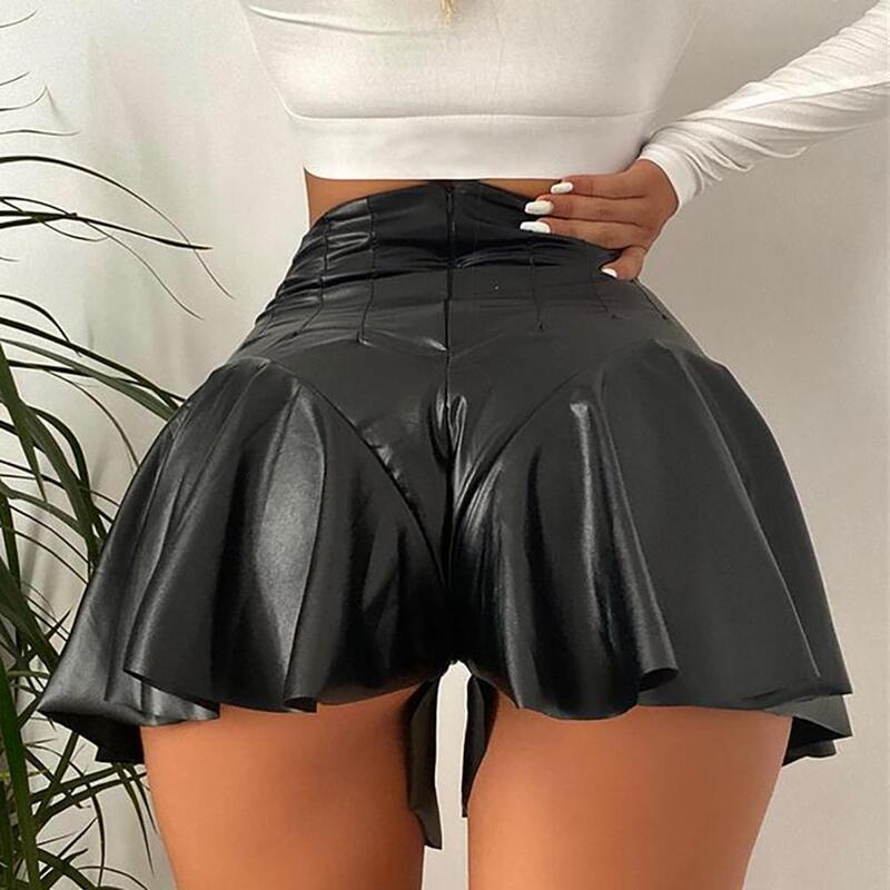 A Line Leather Skirt Shorts Sexy Black High Waist Boot Cut Women Skirt Shorts Pleated Ruffles Lady Mini Skirt Shorts Clubwear