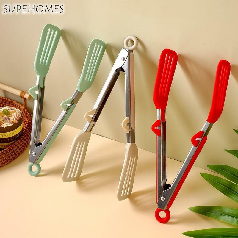 9/12 Inches Silicone Kitchen Food Clip Cute Long Handle Anti-Scald Cooking Clamp Non-Slip with Holder Bread Clip Buffet