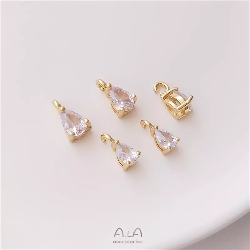 14K Gold Package Water Droplet Zircon Pendant Open Ring Handmade DIY Bracelet Earrings Jewelry Small Pendant K227