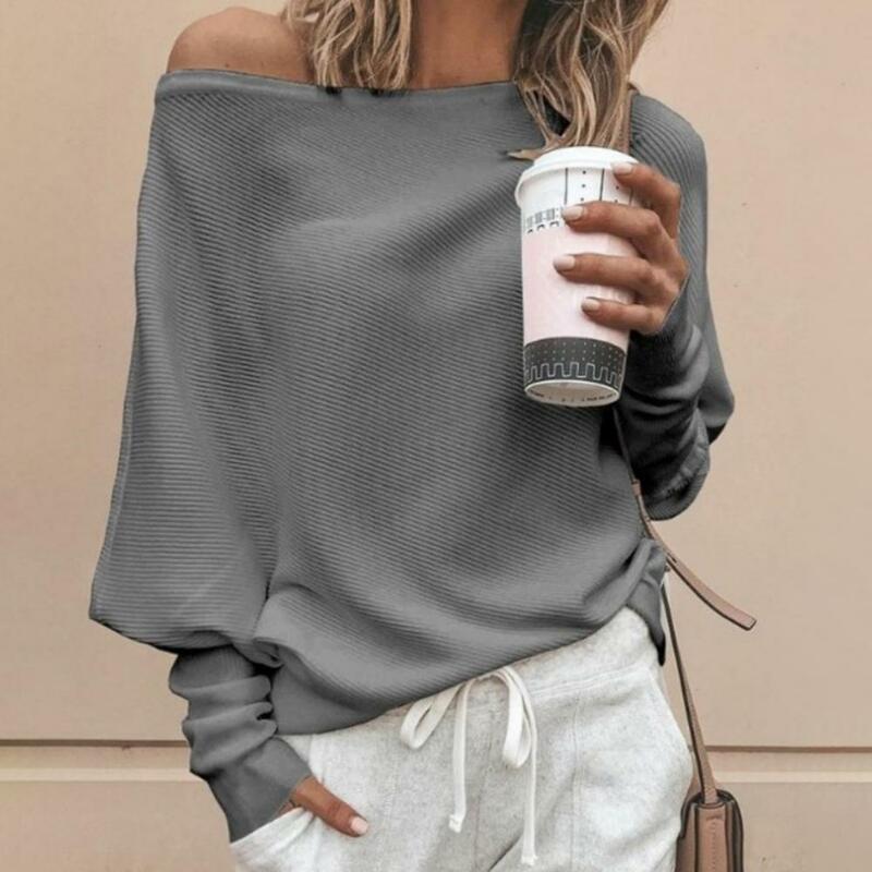 Popularny sweter damski na jedno ramię sweter z odkrytymi ramionami sweter z raglanowym rękawem damski sweter przyjazny dla skóry