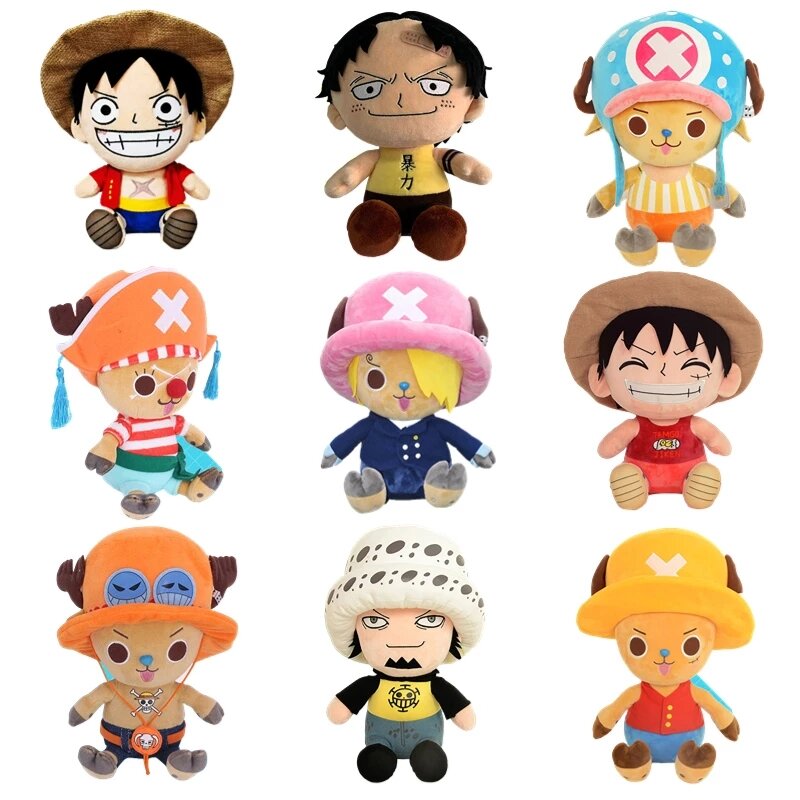 Figura de juguete de animé de peluche de una pieza para niños, llaveros colgantes de dibujos animados, Luffy, Chopper, Ace Law, 14-25cm, novedad