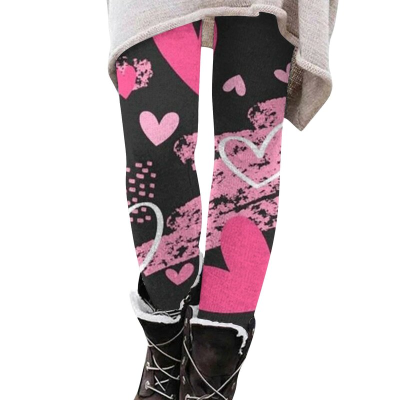Valentine's Day Leggings High Waisted Sexy Tight Trousers Heart Printed Female Fashion Skinny Legging Streetwear Pantalones