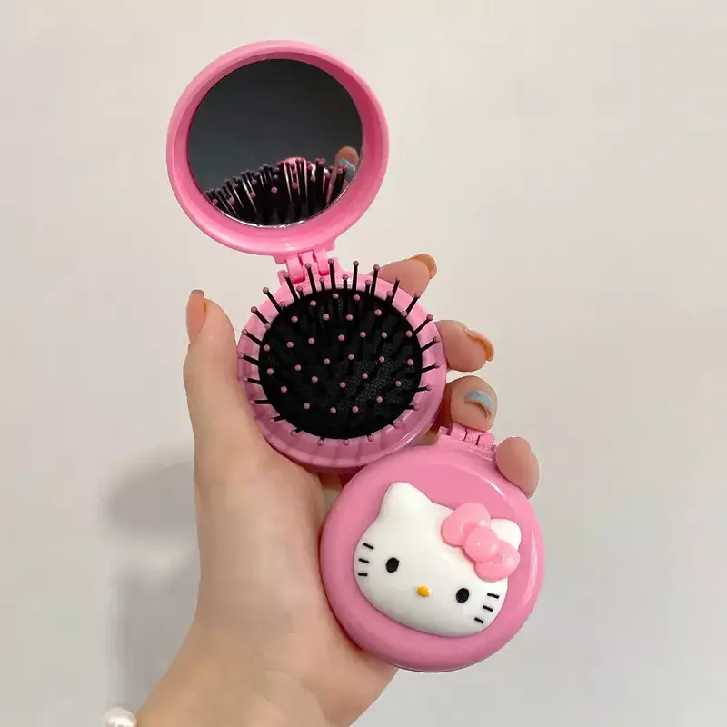 Espejo de maquillaje Hello Kitty Sanrio, accesorios Y2k Anime My Melody Kuromi, peine portátil de aire plegable, espejo para llevar, regalo