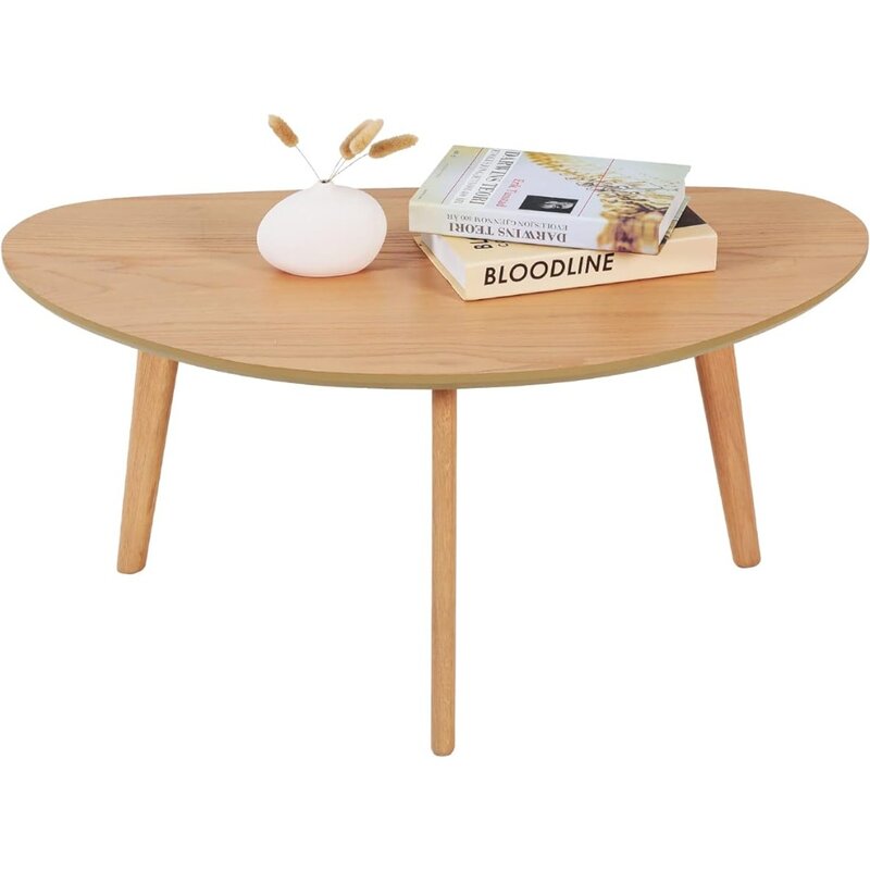 Petite Table Basse Ovale Moderne du Milieu du Siècle pour Salon, Présentoir Minimaliste, Mobilier de Maison en Bois Naturel, 73