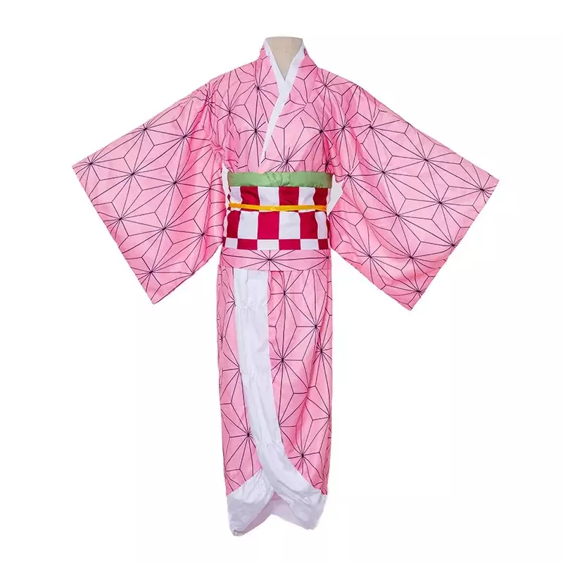 Kamado Nezuko Cosplay Costume para Crianças, Anime Kimono, Kimetsu No Yaiba, Kamado Nezuko, Peruca, Uniforme, Halloween, Mulheres