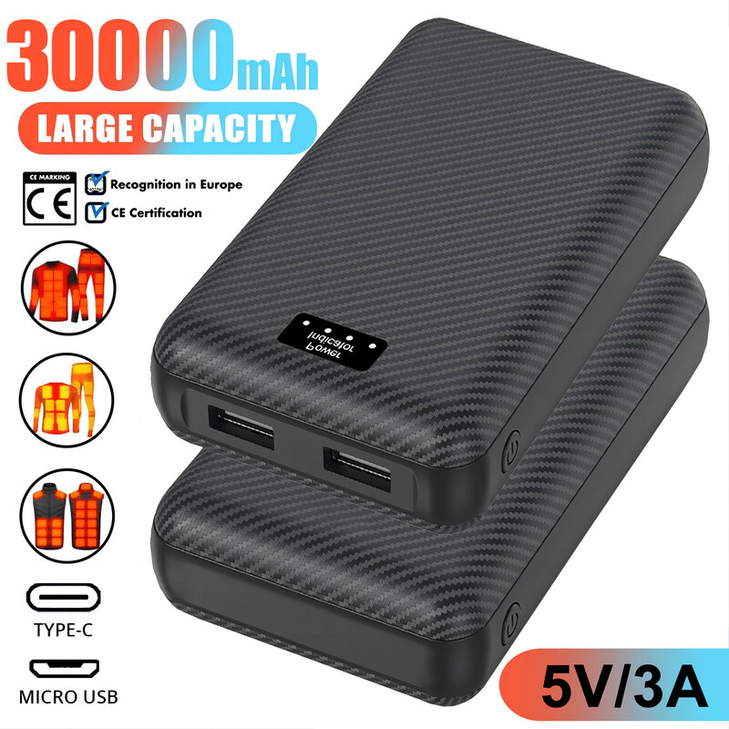 30000mAh Power Bank 5V 3A caricabatterie portatile batteria esterna per riscaldamento gilet giacca sciarpa guanti attrezzatura per il riscaldamento elettrico