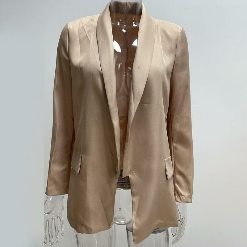 Casaco de escritório feminino slim fit lapela manga comprida com bolso lateral, traje elegante de negócios, casaco formal feminino, estilo básico