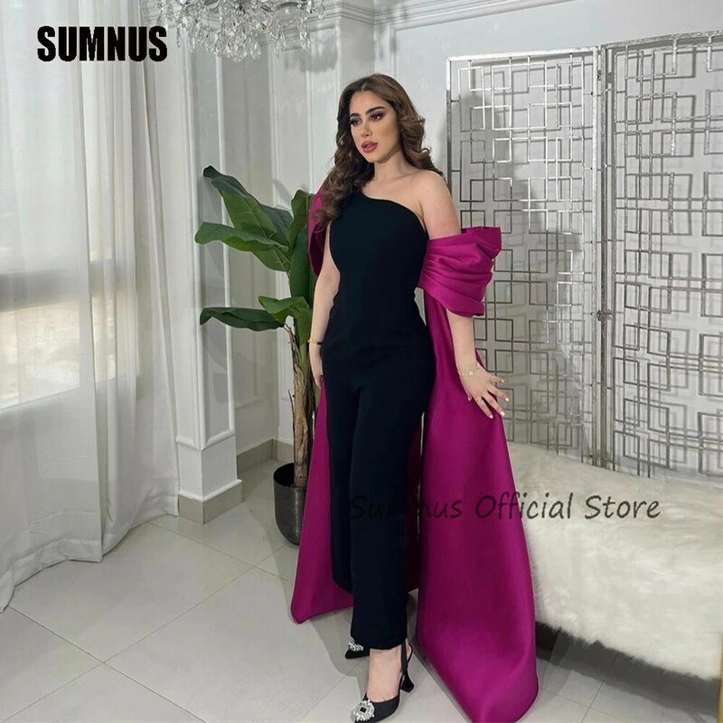 SUMNUS Simple Mermaid Purple Saudi Arabic Evening Dresses One Shoulder Ankle Length Prom Gowns Long Formal Party Dress Off Sexy