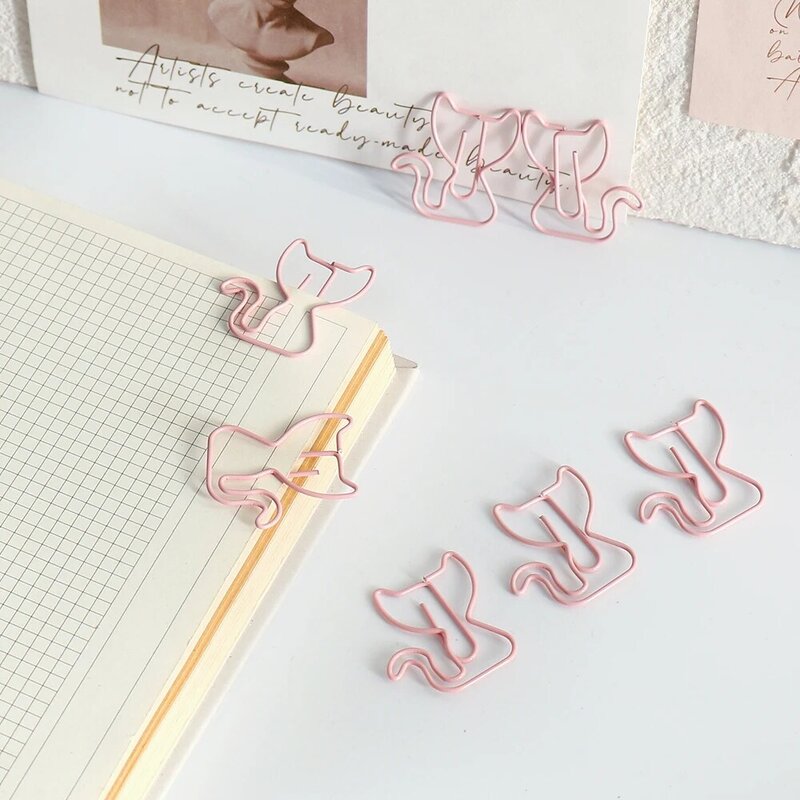 Soporte de marcapáginas de papel con forma de gato rosa para oficina, escuela y hogar, abrazadera de archivo creativa, Clip decorativo, 20 piezas
