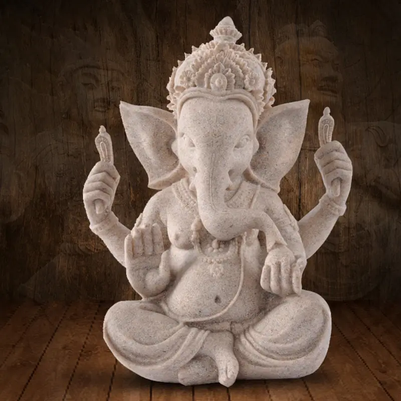 Vintage Zandsteen Olifant God Standbeeld Indian Lord Ganesha Sculptuur Boeddha Zandsteen Figurine Hand Gesneden Miniatuur