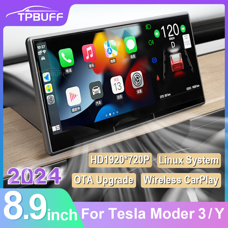 Tpubff-テスラモデル用ダッシュボード画面,ハイランドディスプレイ,フロントカメラ,CarPlay, Android,2023, 2024