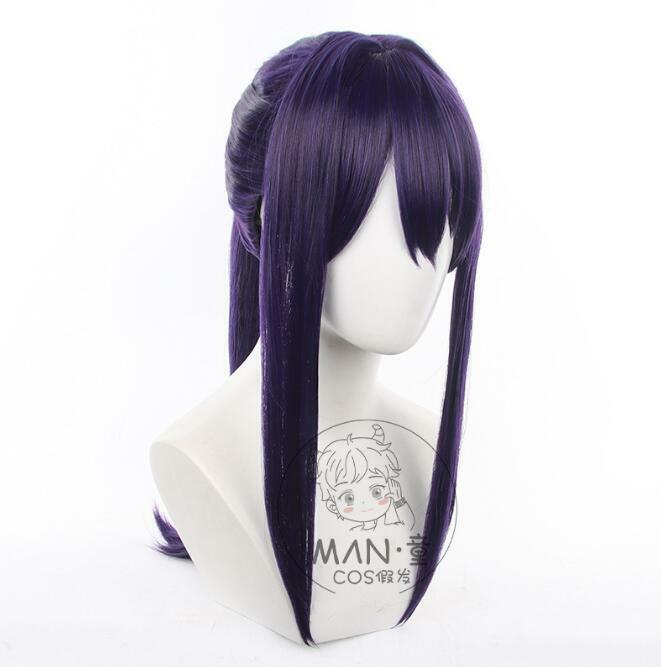 Souma Kanzaki parrucca Cosplay Ensemble Stars parrucca sintetica in fibra Cosplay coda di cavallo nera e viola capelli lunghi