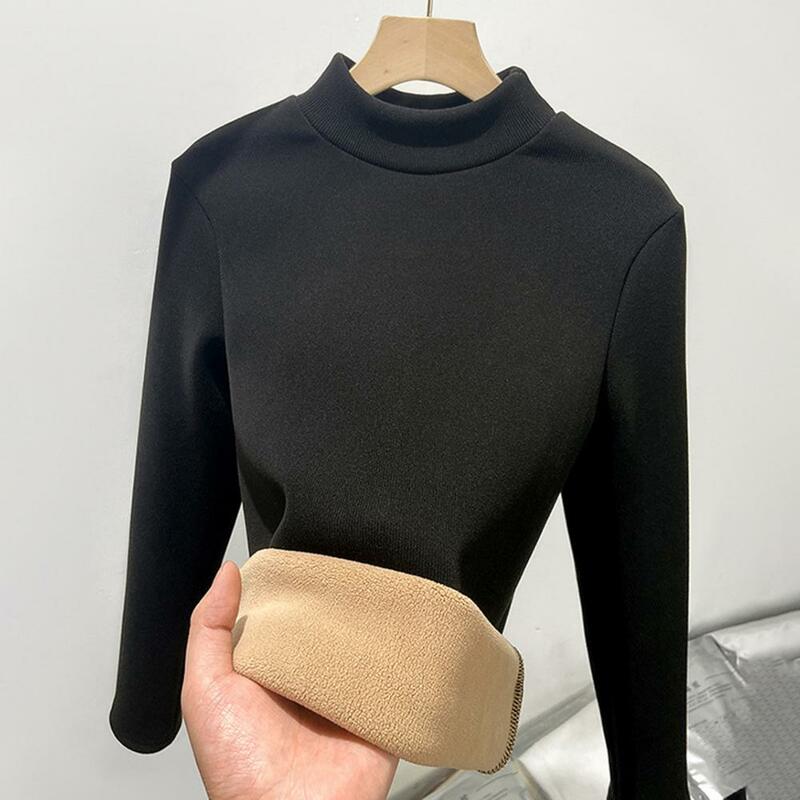 Jersey de punto de ajuste Regular para mujer, suéter forrado de terciopelo grueso elegante, prendas de punto ajustadas, medio alto, Invierno
