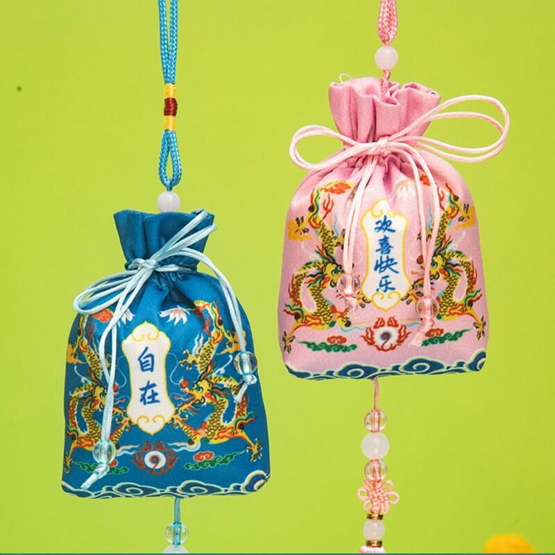 Тканевая саше с принтом «Драконий год», карманный подвесной мешок для заполненных ароматных трав, маленькая сумочка с кисточкой, новогодняя сумка на удачу