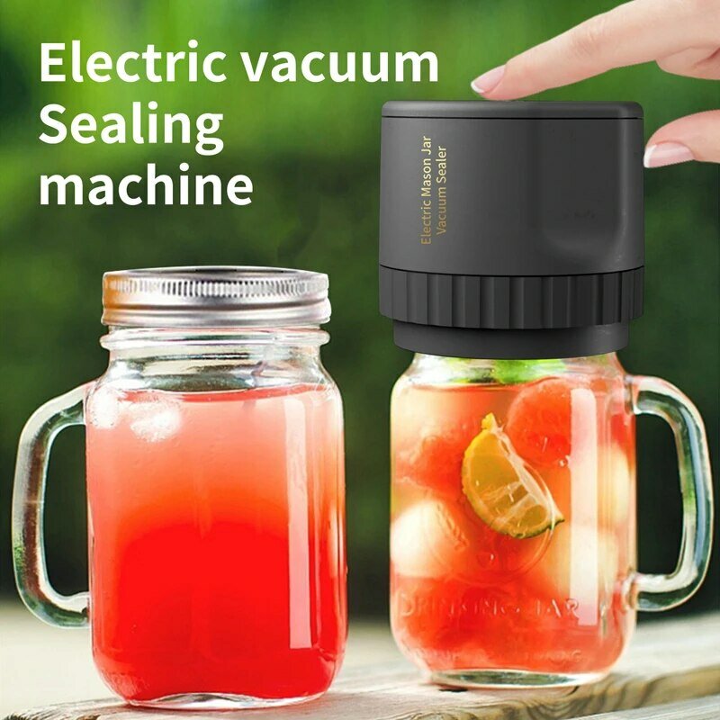 Elétrica Kit Mason Jar Vacuum Sealer, adequado para boca larga e boca regular Mason frascos, armazenamento de alimentos e fermentação