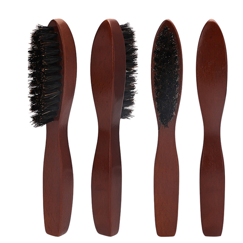 Escova de cerdas de javali para cabeleireiro, escova antiestática de barbeiro cabo de madeira pente de cabelo, ferramentas de barbear para homens 1pc