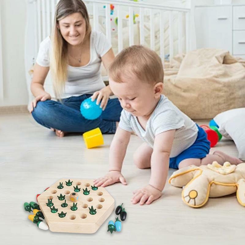 ชุดหมากรุกเกมกระดานแบบอเนกประสงค์ Montessori เกมจับคู่สีรูปร่างแครอทเพื่อการศึกษา