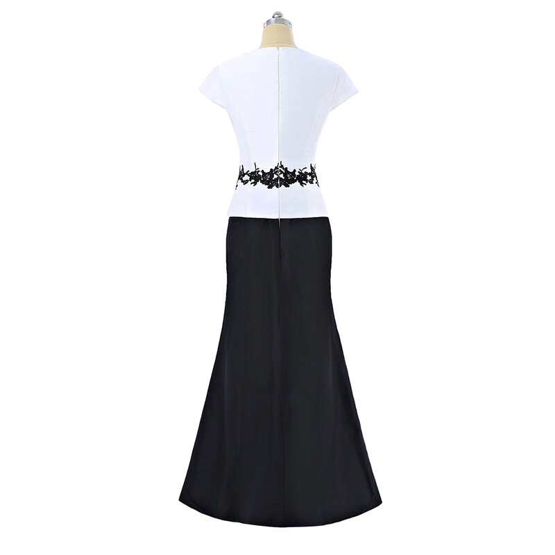 Czarny sukienki dla matki panny młodej syrenka rękawy Cap aplikacje z kurtki Plus rozmiar długi pana młodego sukienki dla mamy na ślub