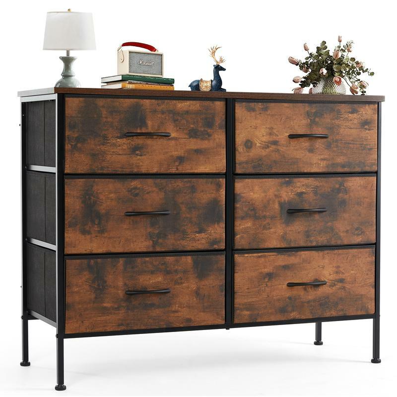Dresser for Bedroom,  6 Drawers Dresser Chest of Drawers for Bedroom, Metal Frame and Wood Top for TV Stand up to 45 inch with