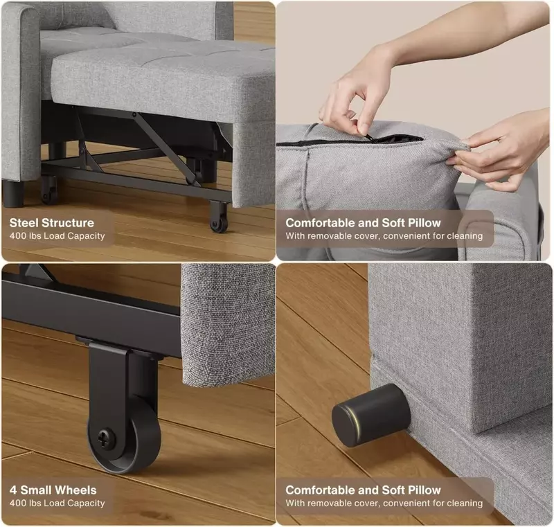 Sofá cama Convertible 3 en 1, silla para dormir ajustable, sofá cama extraíble con tela de lino moderna