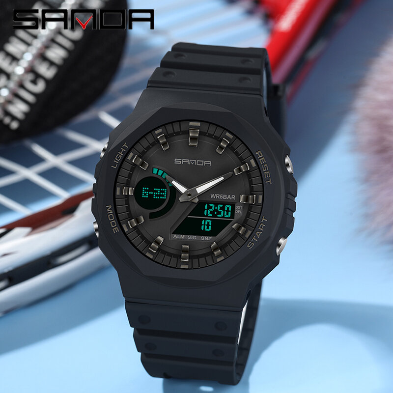 Роскошные мужские кварцевые часы SANDA, водонепроницаемые мужские военные спортивные часы, мужские часы с двойным дисплеем, цифровые наручные часы