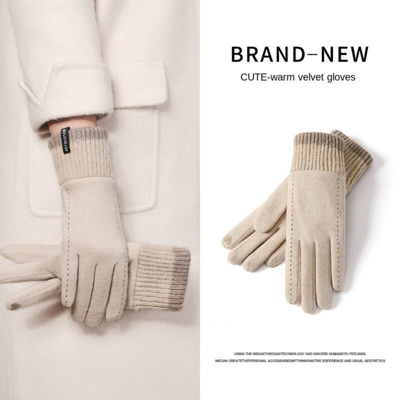 Новинка 2023, перчатки на флисовой подкладке, маленькие зимние теплые перчатки с пальцами, уличные кашемировые женские перчатки с защитой от холода