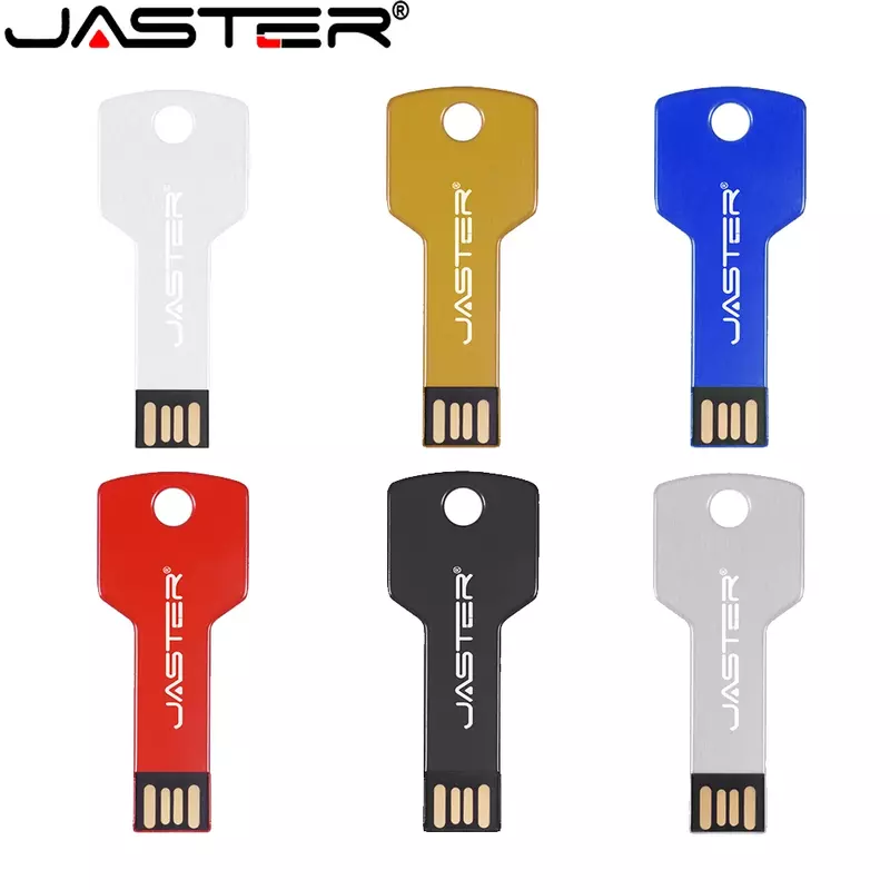 JASTER Metal Key USB Flash Drive 128GB Free Custom Logo Memory Stick 64GB Colorful Pen Drive 32GB Free Key Chain Pendrive 16GB
