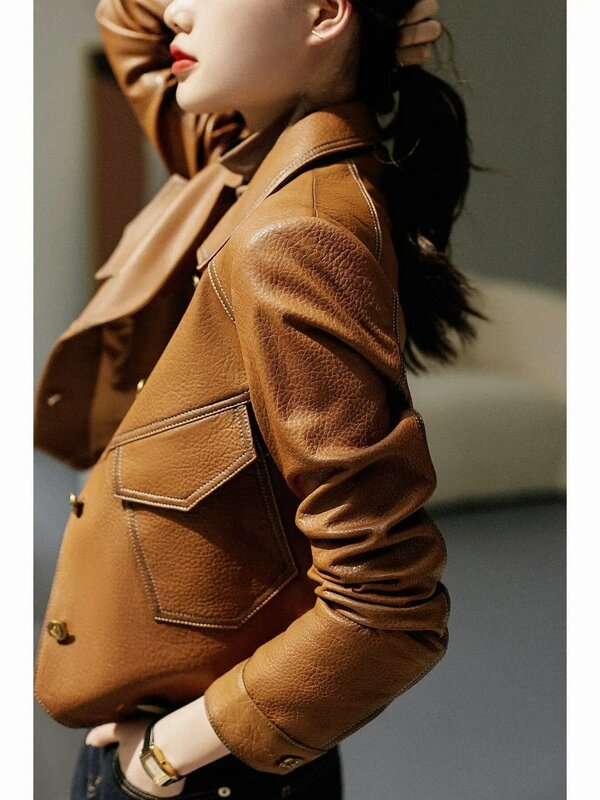 Женская кожаная куртка с отложным воротником, короткая Асимметричная куртка из искусственной кожи на осень и зиму