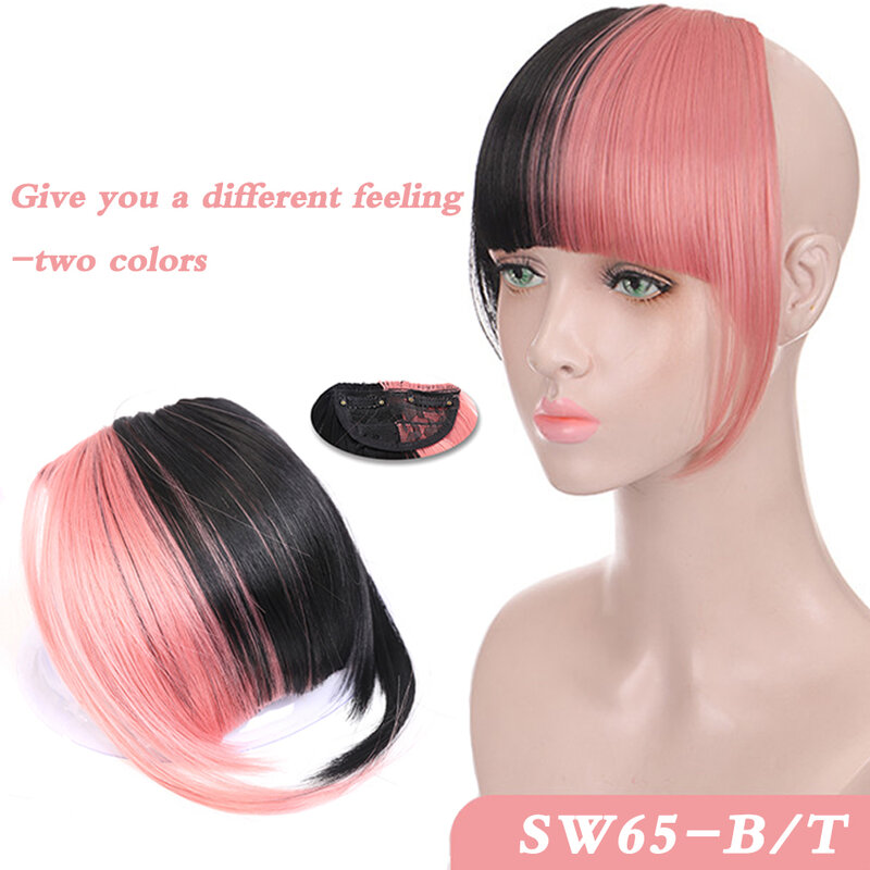 Women'S Synthetic Wig Blunt Bangs Heat Resistant Fiber 2 Clips Breathable Short Straight Hair Patches With Sideburns, Wig Bang
