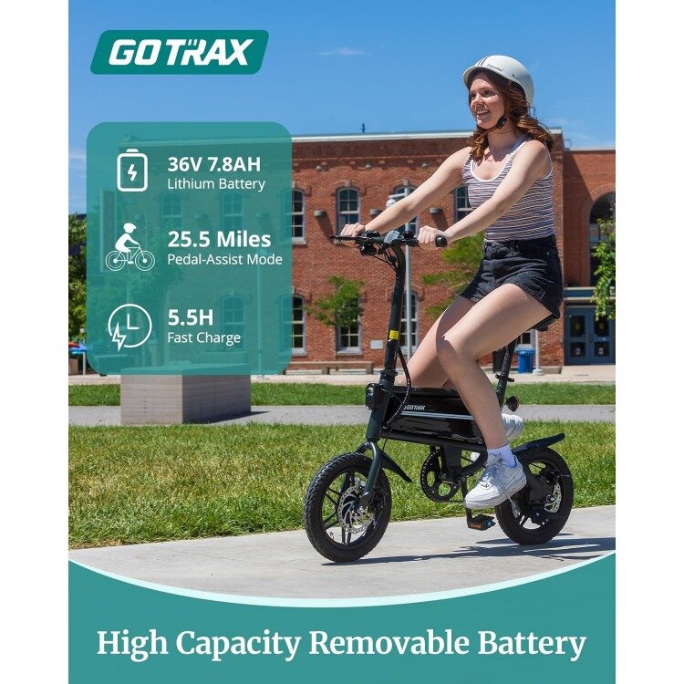 Max Range 25Miles(Pedal-Assist)&Max Speed 15.5Mph, 250W Folding E-Bike with Removable Battery, Adjustable Seat